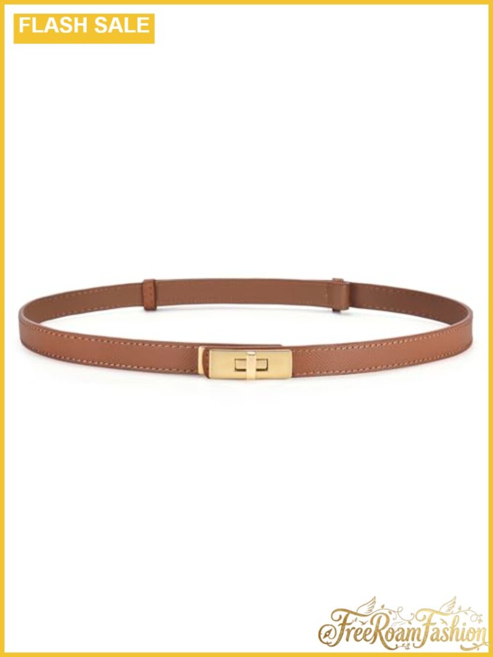 Adjustable Skinny Leather Belt Slim Thin Waist Turn Lock Buckle